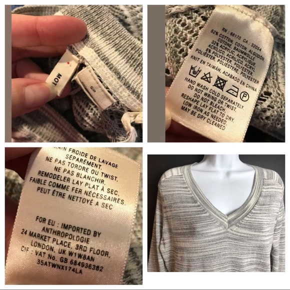 Anthropologie MOTH Sweater Gray White Marled Knit VNeck Pullover Classic Staple - Picture 6 of 8